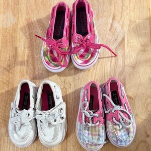 Sperry Kids Sneakers Set (3 pairs) Pink and White Plaid Size 5 & 6